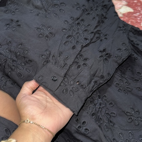 ☀️Black Eyelet hollow out Long Sleeve Dress - Picture 6 of 8